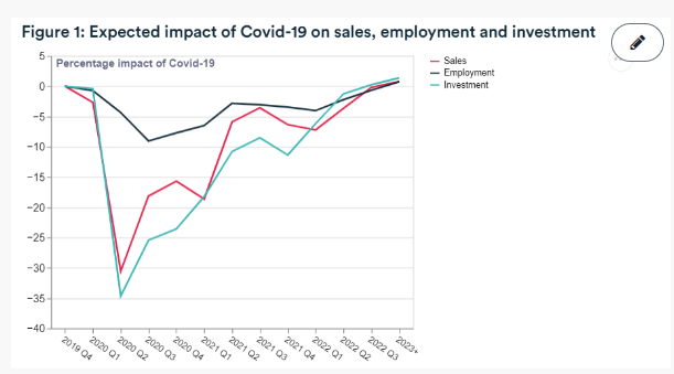 Graph showing the expected impact of Covid-19 on sales, employment and investment in the UK